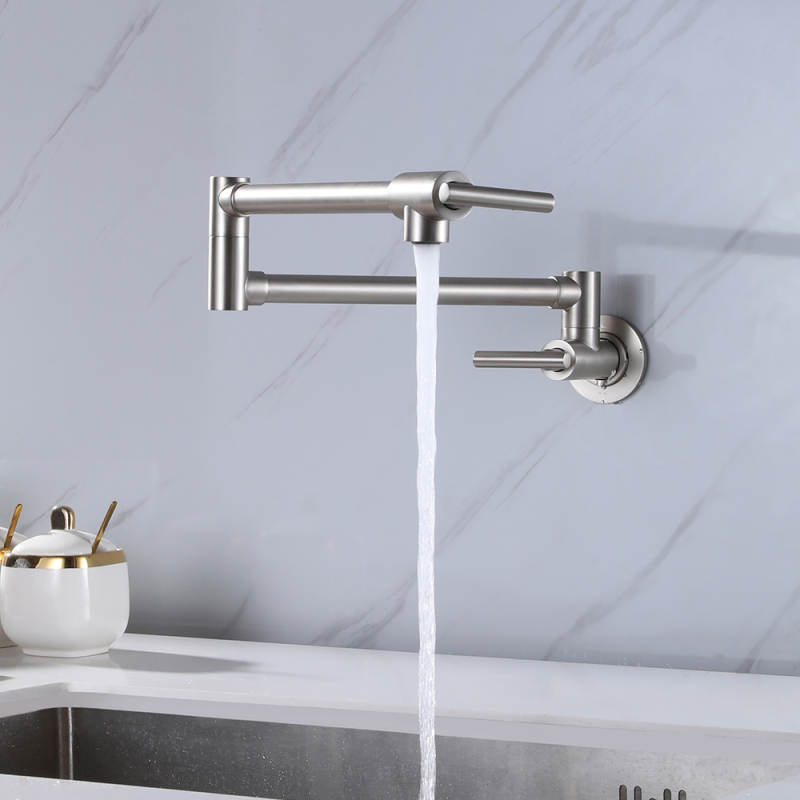 Commercial Kitchen Tap With Spray - 壁掛け式業務用コンロキッチンシンク伸縮式スイングアームタップデュアルジョイントポットフィラー折りたたみ式キッチン蛇口（スプレー付き）