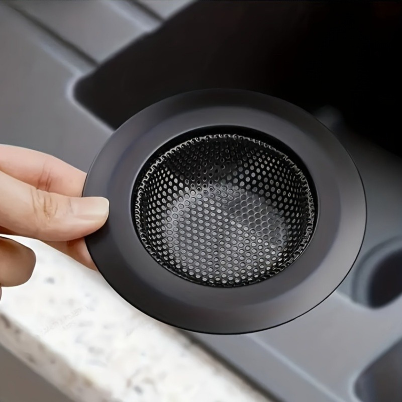 Commercial Kitchen Sink - 耐久性のあるステンレス製キッチンシンクストレーナー - 幅広リムの食品キャッチャー、ほとんどの排水口に対応する黒色の排水フィルター