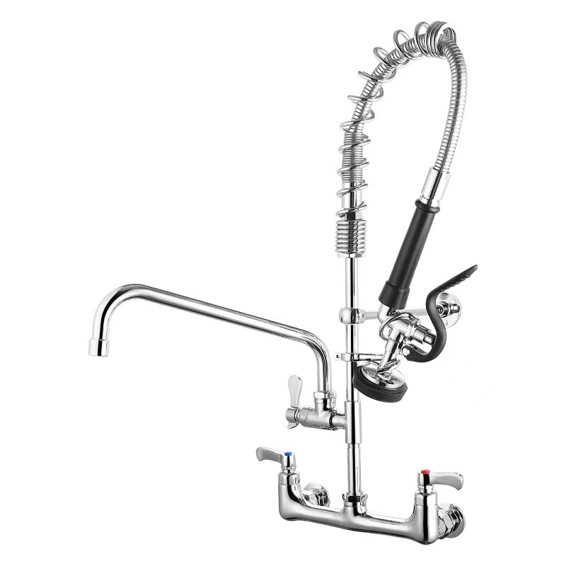 Commercial Quality Kitchen Faucet - 高品質業務用真鍮製蛇口、レストラン/食堂/キッチン用スプリングホース付き壁掛け式引き出し蛇口