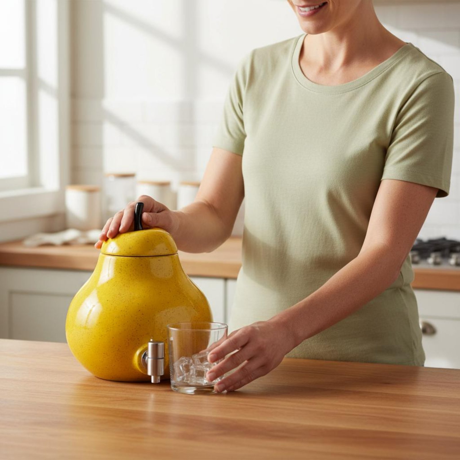 Cold Drink Dispenser - 洋梨型飲料ディスペンサー 食品グレード素材 冷たい飲み物用ピッチャー 蛇口付き フルーツデザイン ウォータージャグ