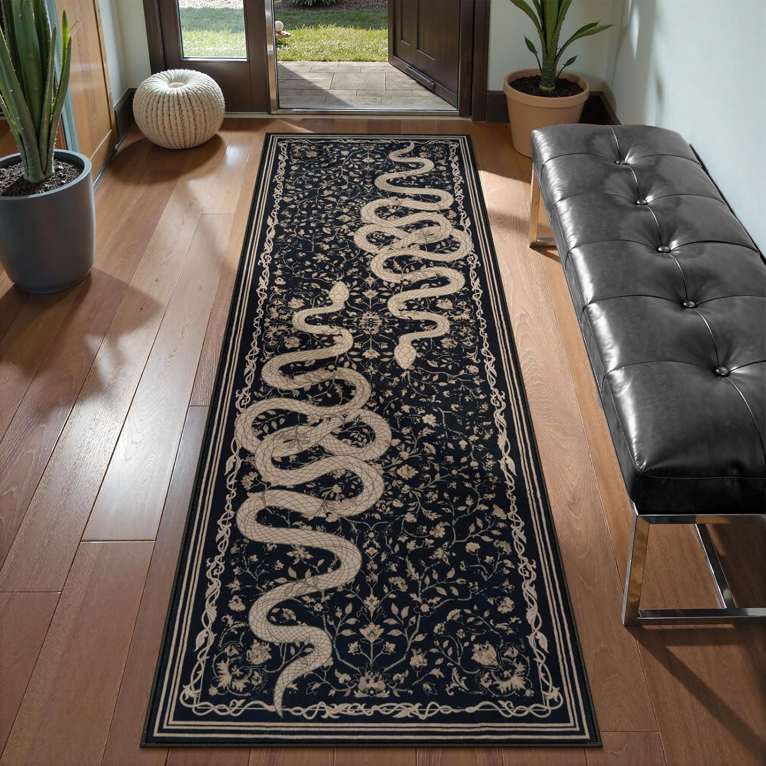Commercial Kitchen Mats - 廊下カーペットランナーラグブラックロングカーペット廊下洗濯機洗える寝室キッチンフロアマットエレガントな家の装飾ラグ