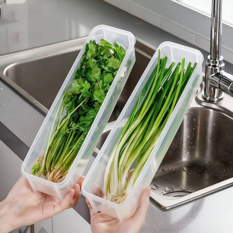 Commercial Kitchen Refrigerator - 1/2/4個入り 青玉ねぎ鮮度保持保存容器 プラスチック製冷蔵庫保存容器 蓋付き キッチン玉ねぎ コリアンダー
