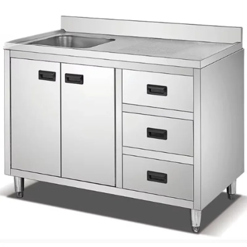 Commercial Kitchen Sink - 業務用厨房収納テーブル、独立型商業用作業台、シンクと引き出し付きキッチンキャビネットテーブル
