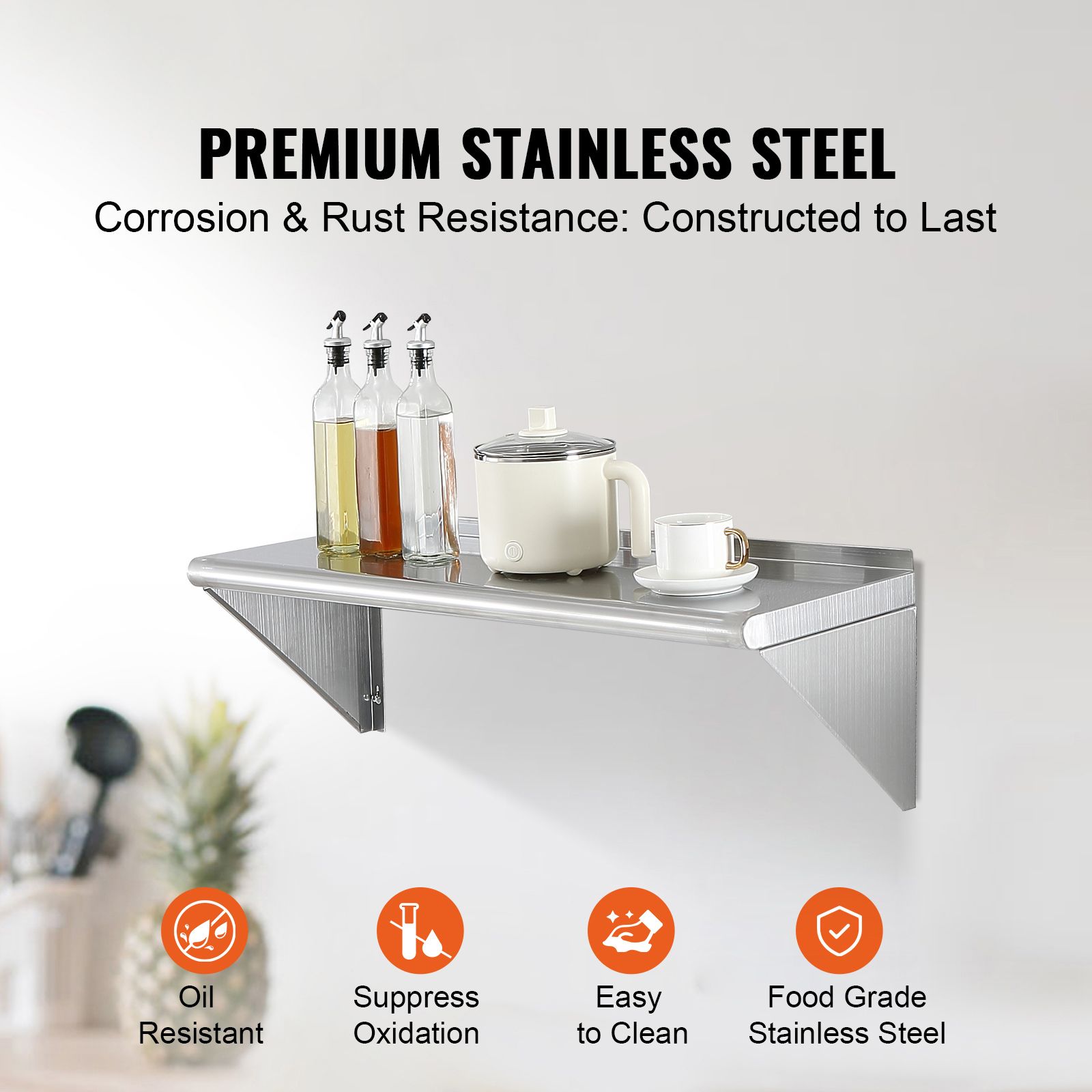 Commercial Kitchen Walls - 12インチ x 36インチ ステンレススチール製棚、ブラケット付き壁掛けフローティングシェルフ、耐荷重250ポンドの業務用棚、レストラン、キッチン、バー、家庭、ホテル用の頑丈な収納ラック