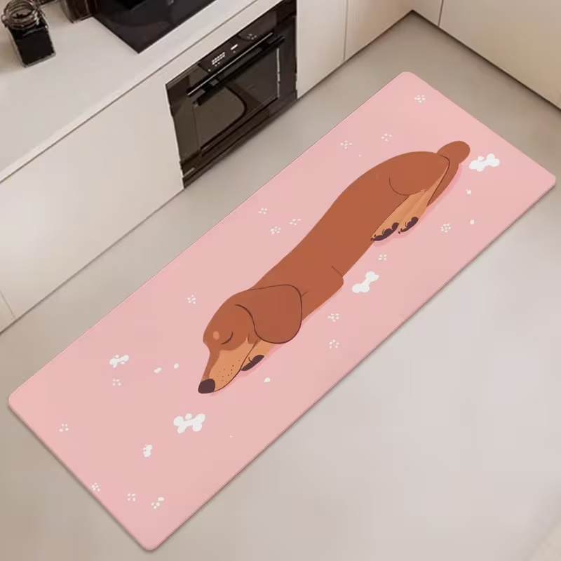 Commercial Kitchen Mats - かわいい寝ているダックスフントのロングキッチンラグピンク背景子犬プリント滑り止めフロアマットランドリールームエントリーホームデコレーションカーペット