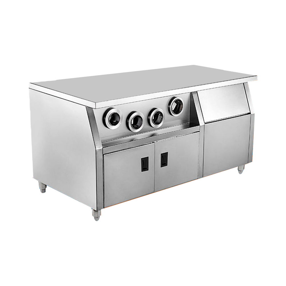 Commercial Kitchen Bench - ステンレス製ファーストフード＆レストラン業務用厨房センターアイランドカップディスペンサー作業台キャビネット（キャスター付き）