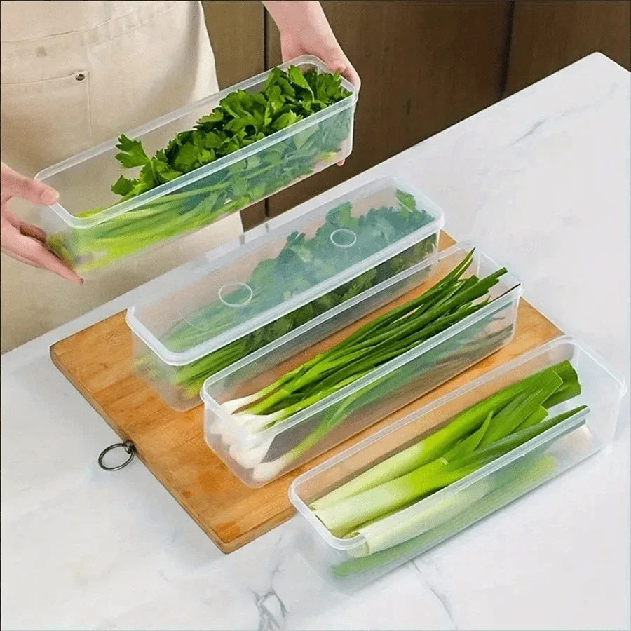 Commercial Kitchen Refrigerator - 1/4 個冷蔵庫収納ボックス蓋付きプラスチック新鮮な保存ボックスキッチンネギコリアンダー卵麺密封容器