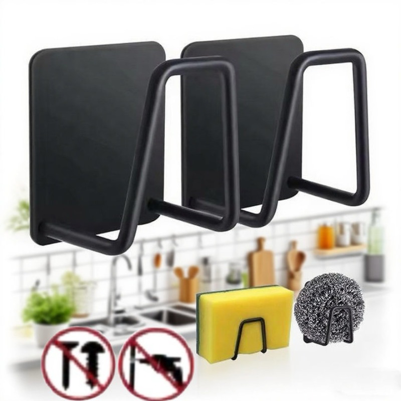 Commercial Kitchen Sink - キッチンステンレス鋼シンクスポンジホルダー自己粘着排水乾燥ラックキッチン壁フックアクセサリー収納オーガナイザー