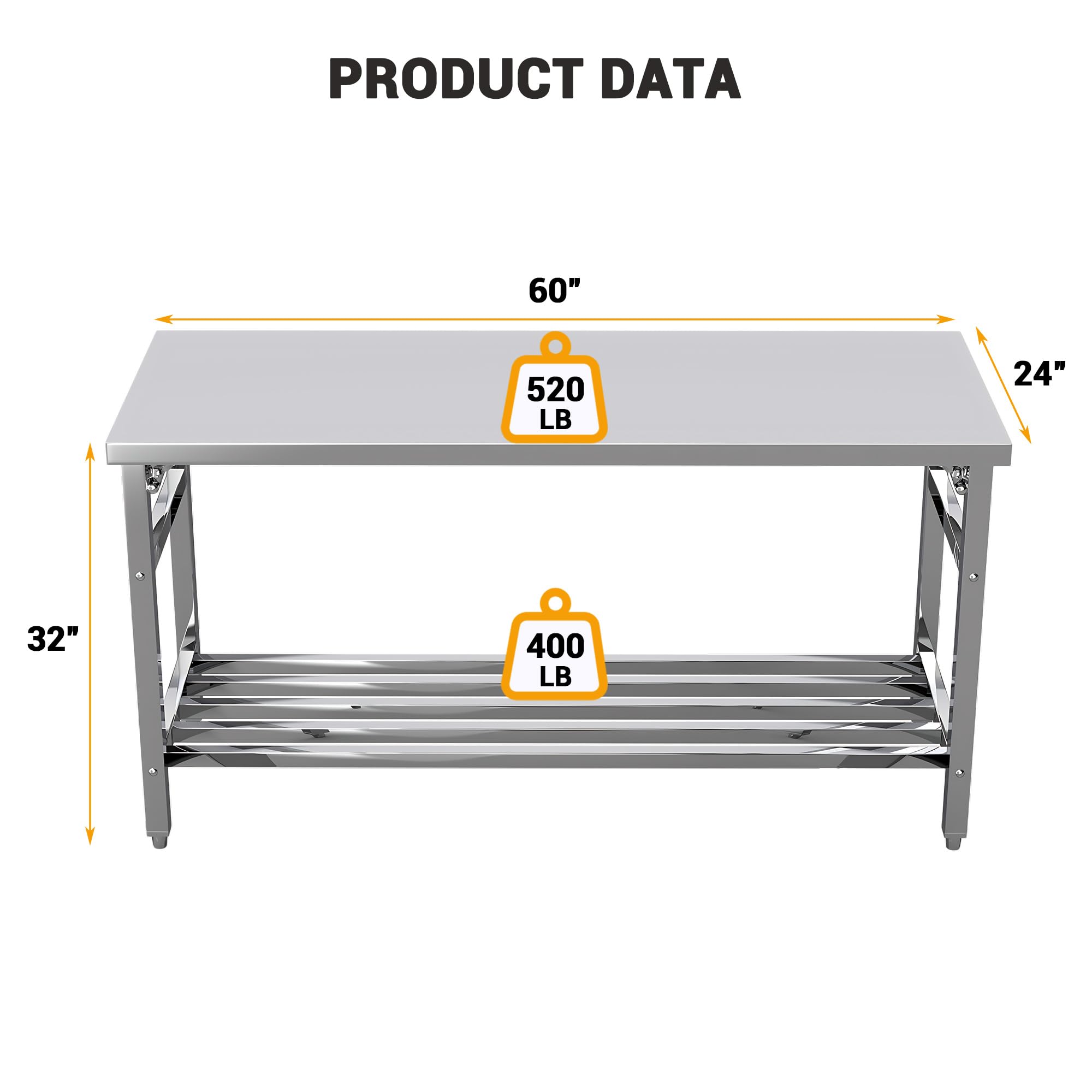 60×24インチ ステンレス製調理台＆作業台 - NSF認証 - Commercial Kitchen Bench のレビューと価格