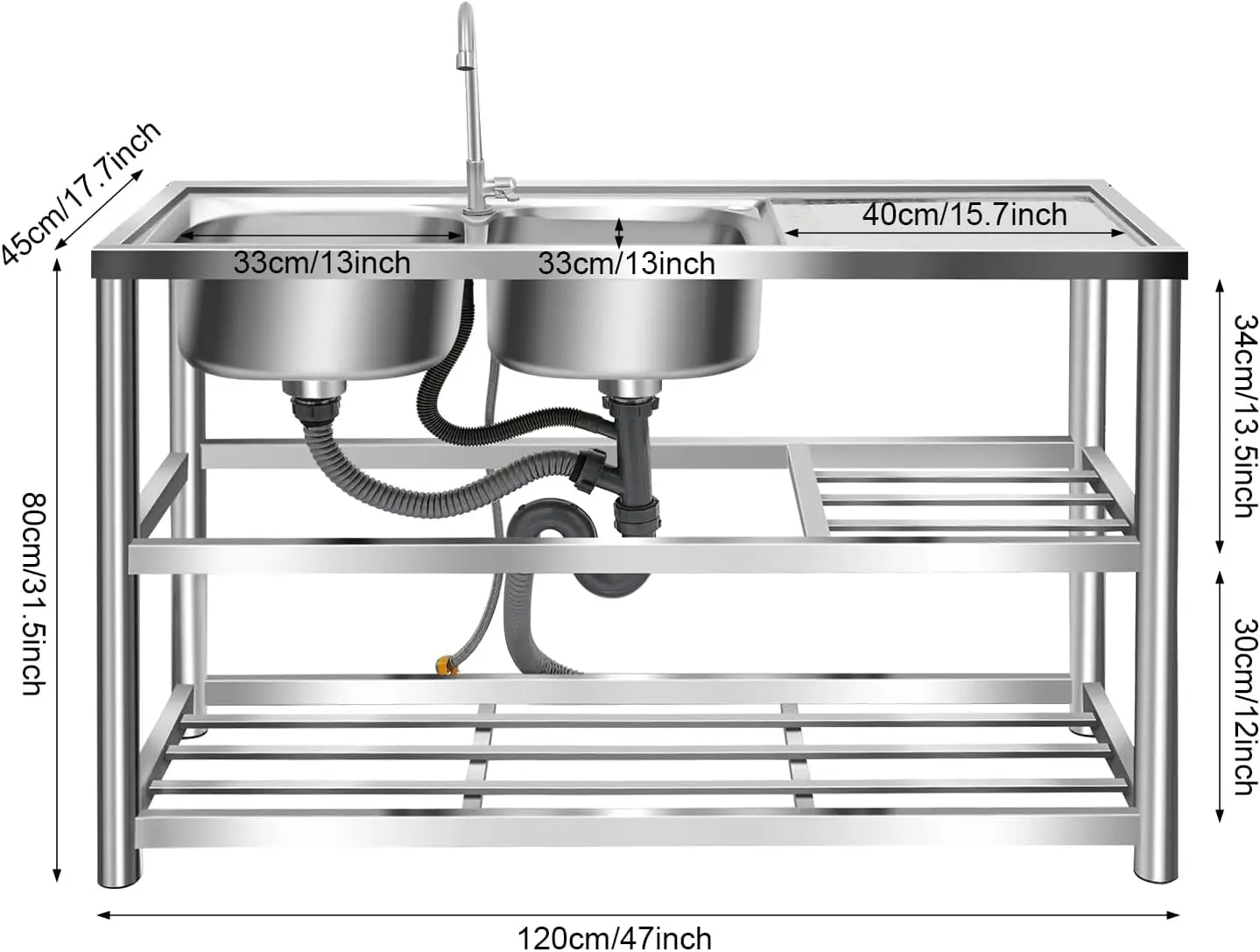 3段式自立型ステンレス製シンク、ダブルボウル業務用レストラン - Commercial Kitchen Sink のレビューと価格