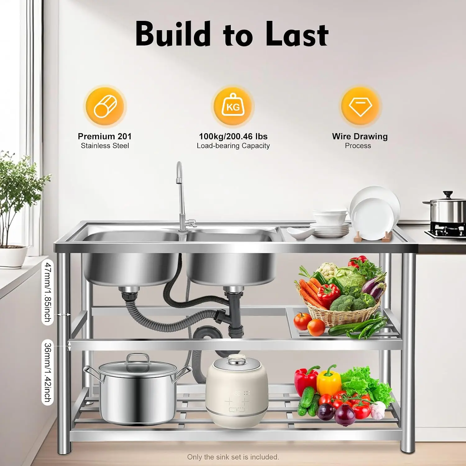 3段式自立型ステンレス製シンク、ダブルボウル業務用レストラン - Commercial Kitchen Sink のレビューと価格