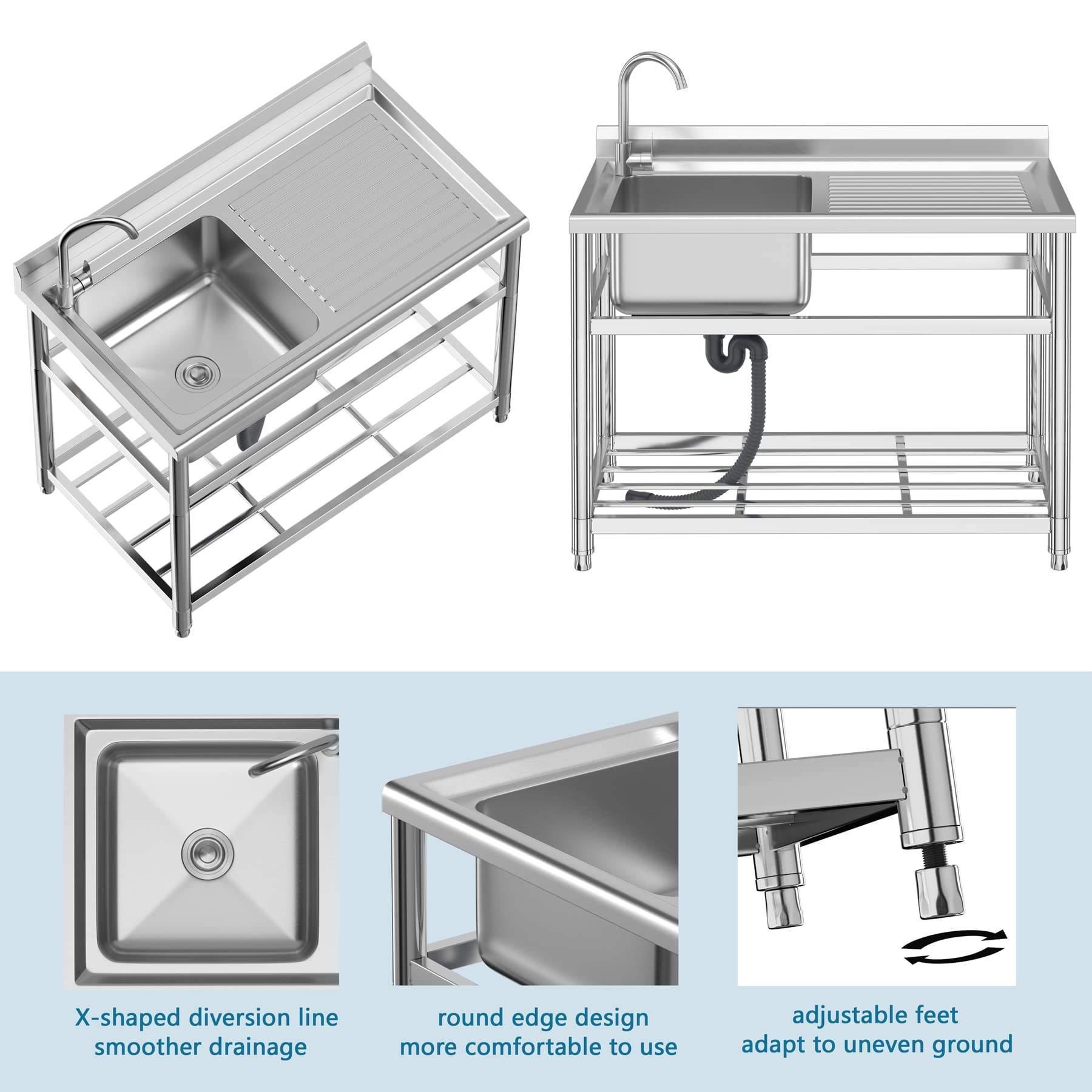 トップセラーのステンレス製業務用シンク、カスタムキッチン自立 - Commercial Kitchen Sink のレビューと価格