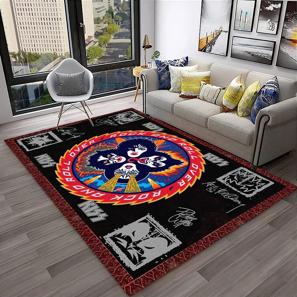 レトロなKISSロックバンドカーペットラグ、ホームリビングル - Commercial Kitchen Mats のレビューと価格