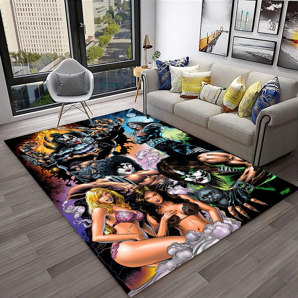 レトロなKISSロックバンドカーペットラグ、ホームリビングル - Commercial Kitchen Mats のレビューと価格