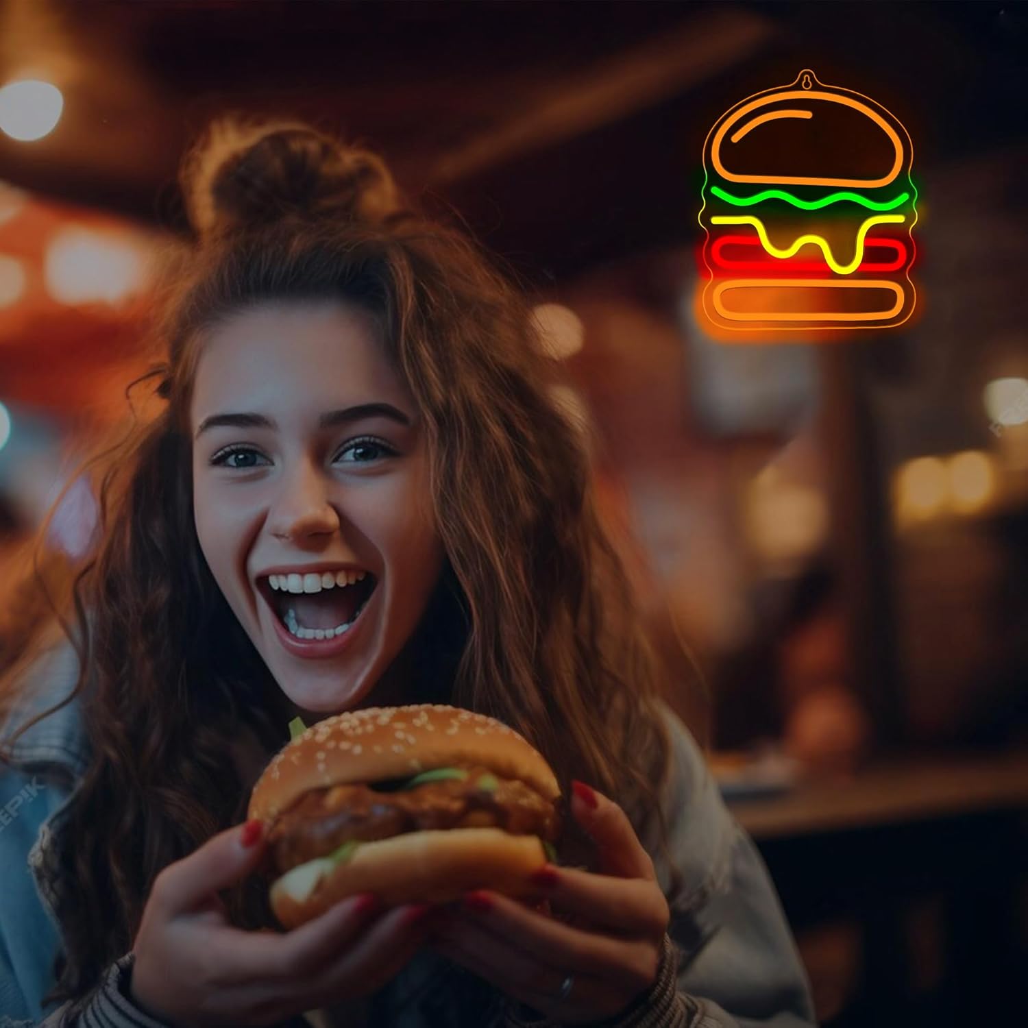 ハンバーガーネオンサイン、重ねチーズLEDライト付き、ファス - Commercial Kitchen Walls のレビューと価格
