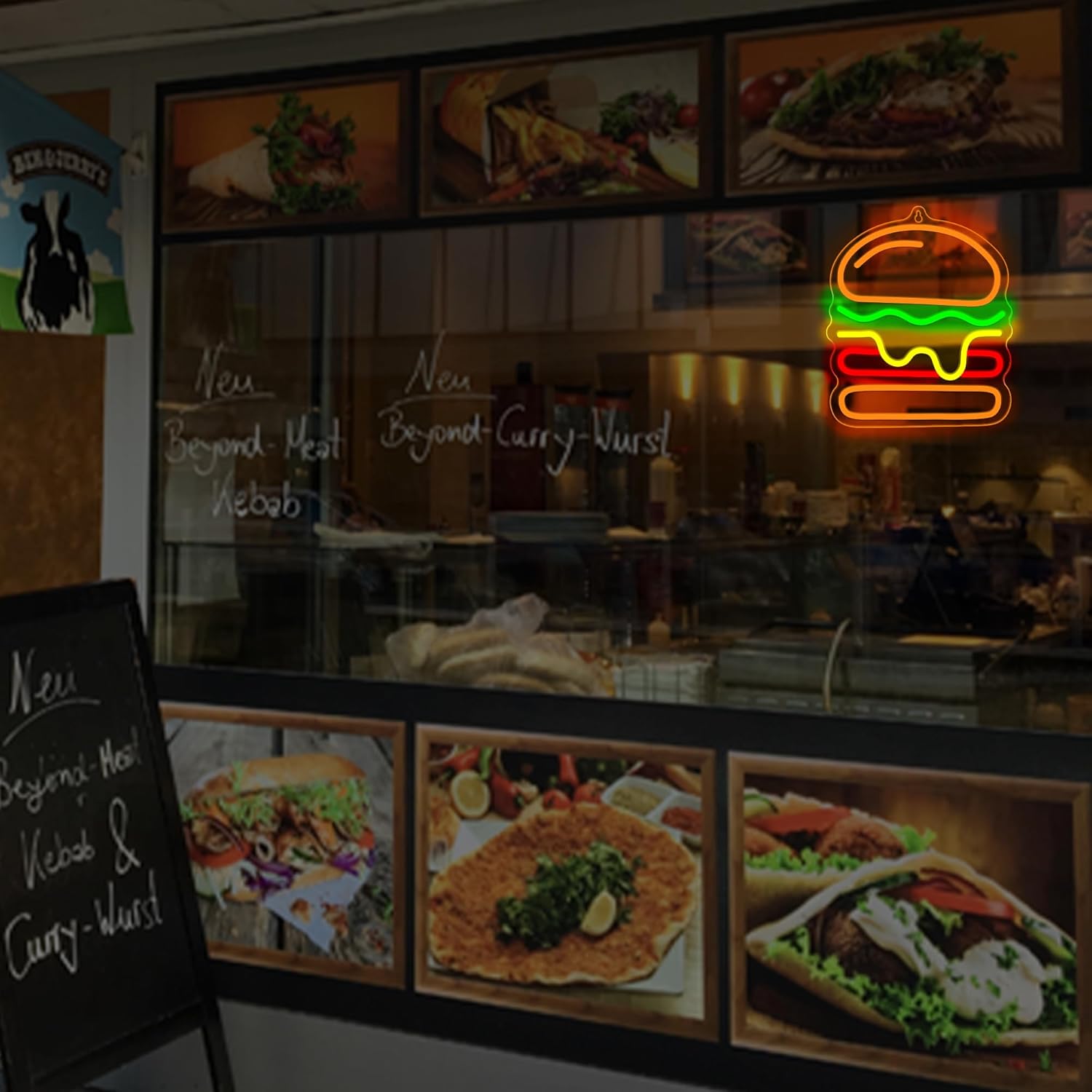 ハンバーガーネオンサイン、重ねチーズLEDライト付き、ファス - Commercial Kitchen Walls のレビューと価格