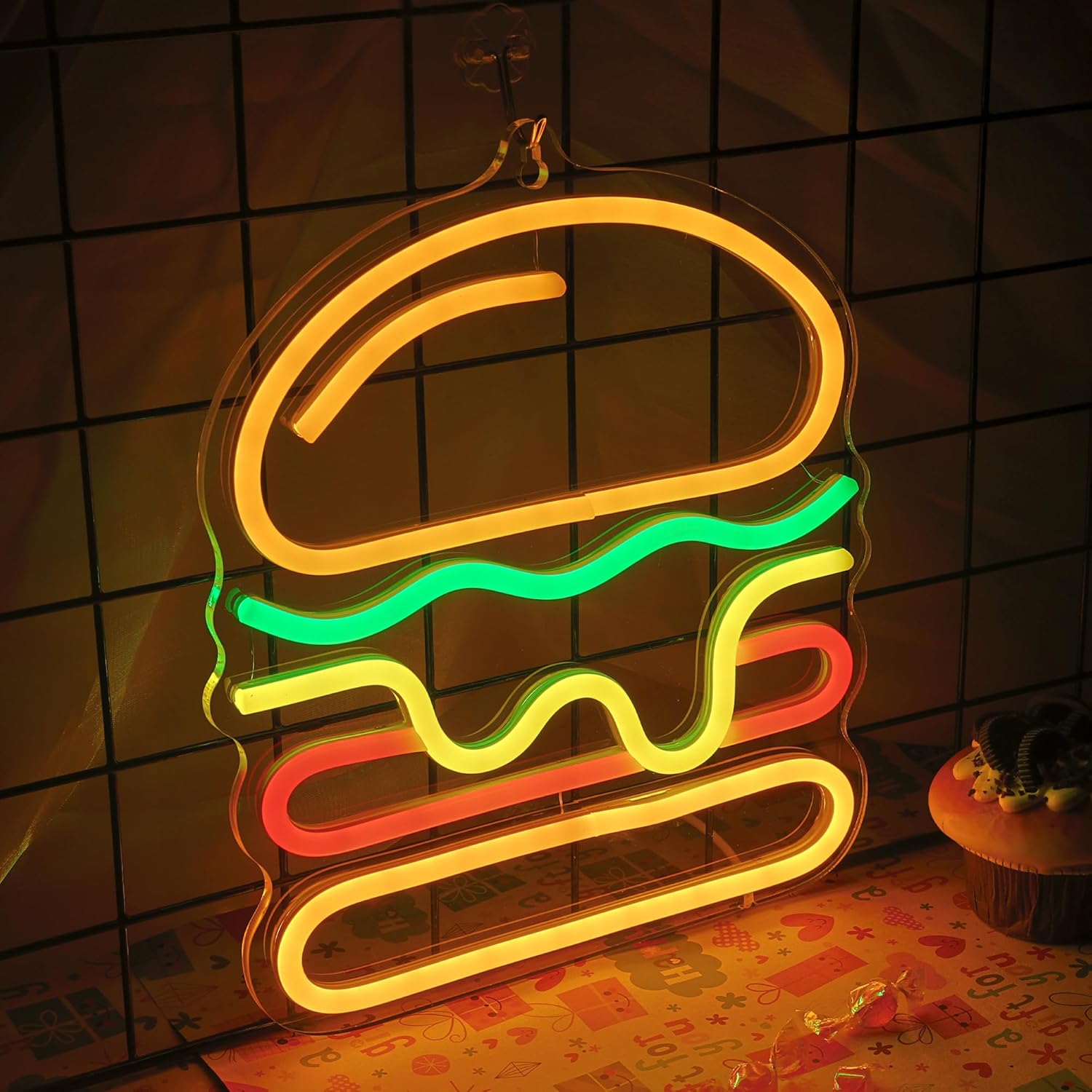 ハンバーガーネオンサイン、重ねチーズLEDライト付き、ファス - Commercial Kitchen Walls のレビューと価格