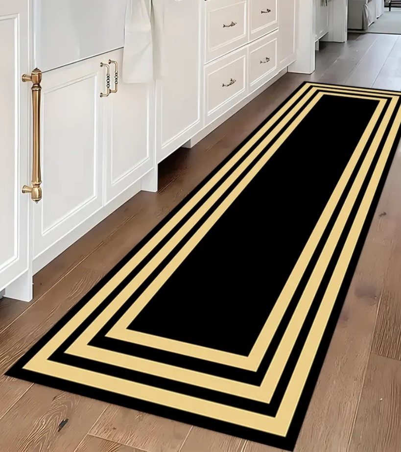 高級ブラックゴールドギリシャキーボーダーランナーラグモダンミ - Commercial Kitchen Mats のレビューと価格