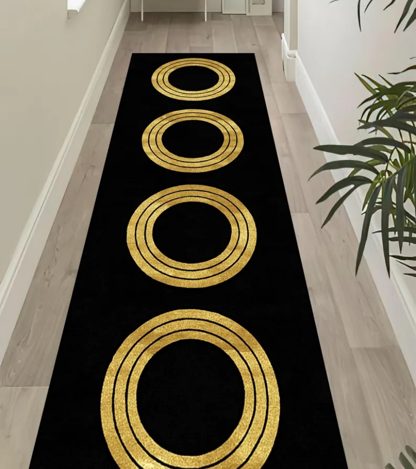 高級ブラックゴールドギリシャキーボーダーランナーラグモダンミ - Commercial Kitchen Mats のレビューと価格