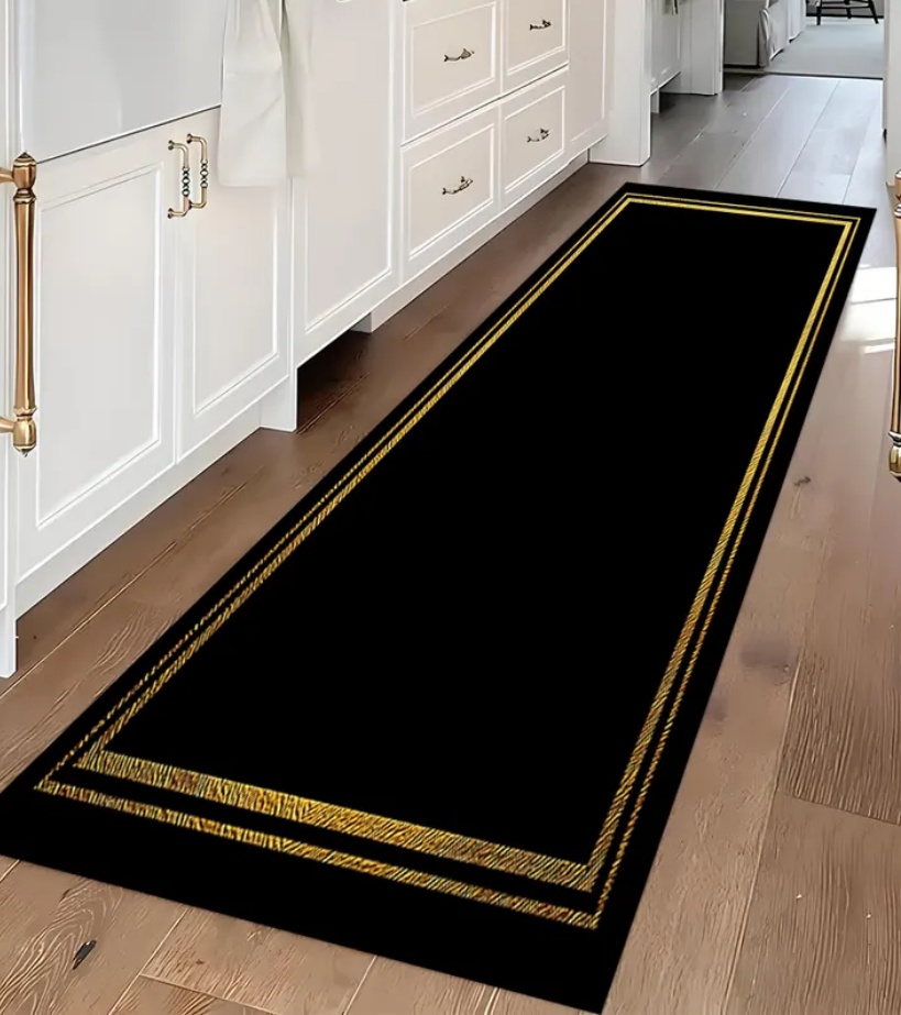 高級ブラックゴールドギリシャキーボーダーランナーラグモダンミ - Commercial Kitchen Mats のレビューと価格