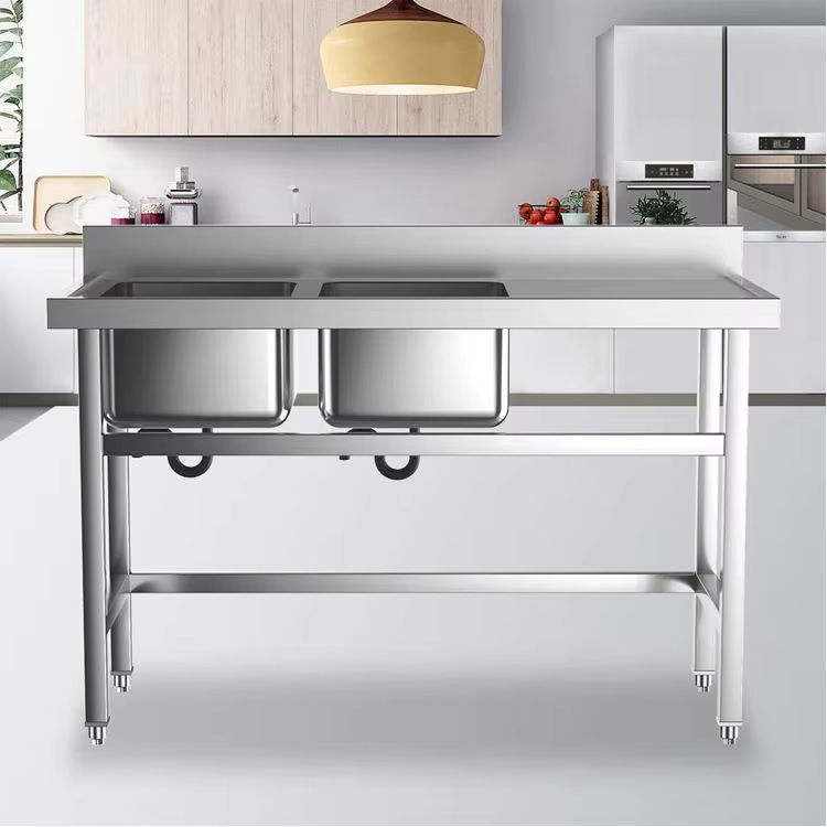 業務用ホテル厨房機器　二槽ステンレスシンク　作業台付き　正方 - Commercial Kitchen Sink のレビューと価格
