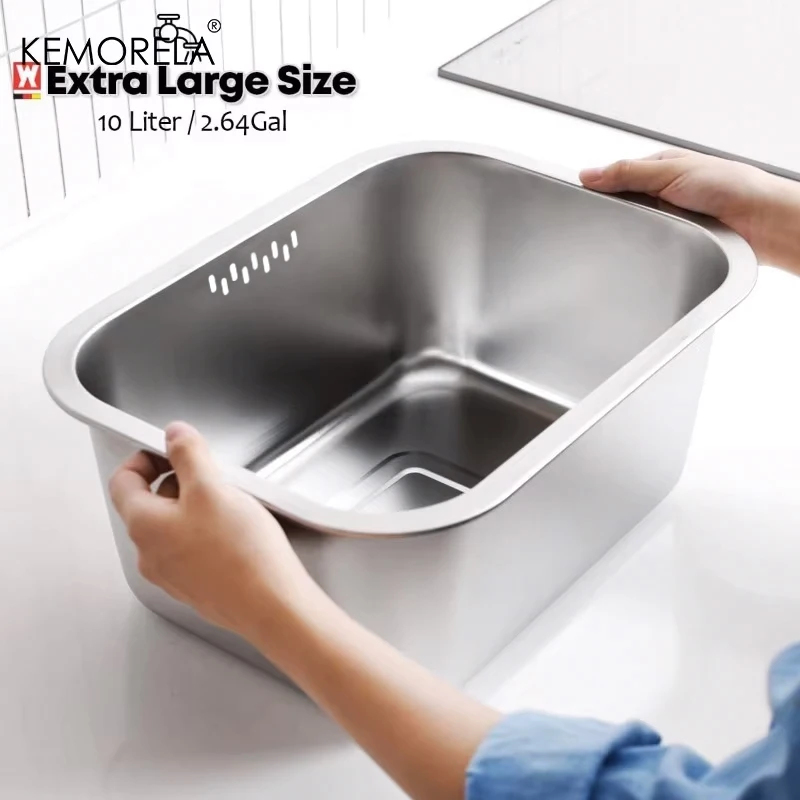 10L ポータブルステンレス鋼洗浄ボウル大型多目的食器桶野菜 - Commercial Kitchen Sink のレビューと価格