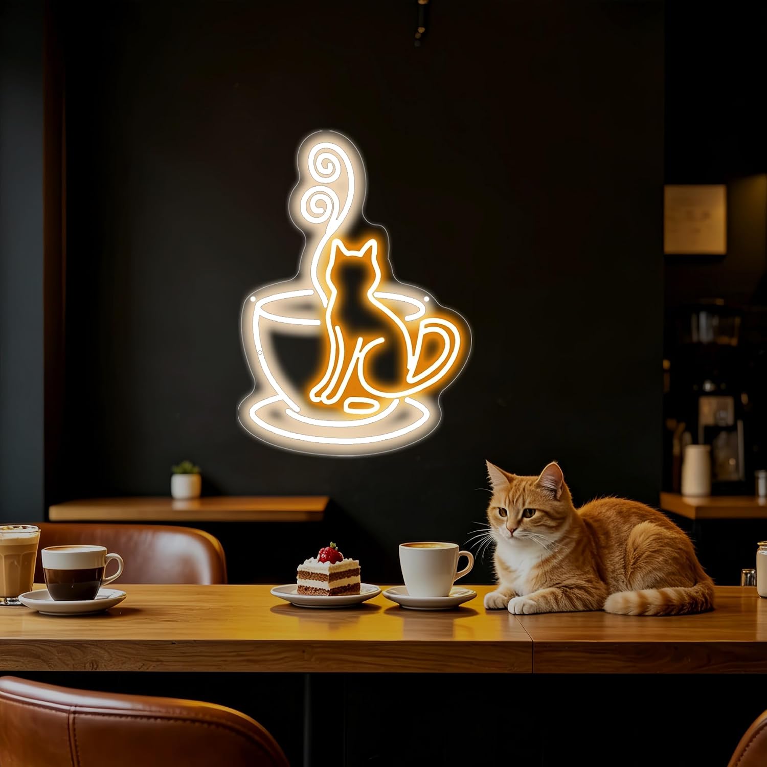 猫がコーヒーカップの中にあるLEDネオンサインUSBウォール - Commercial Kitchen Walls のレビューと価格