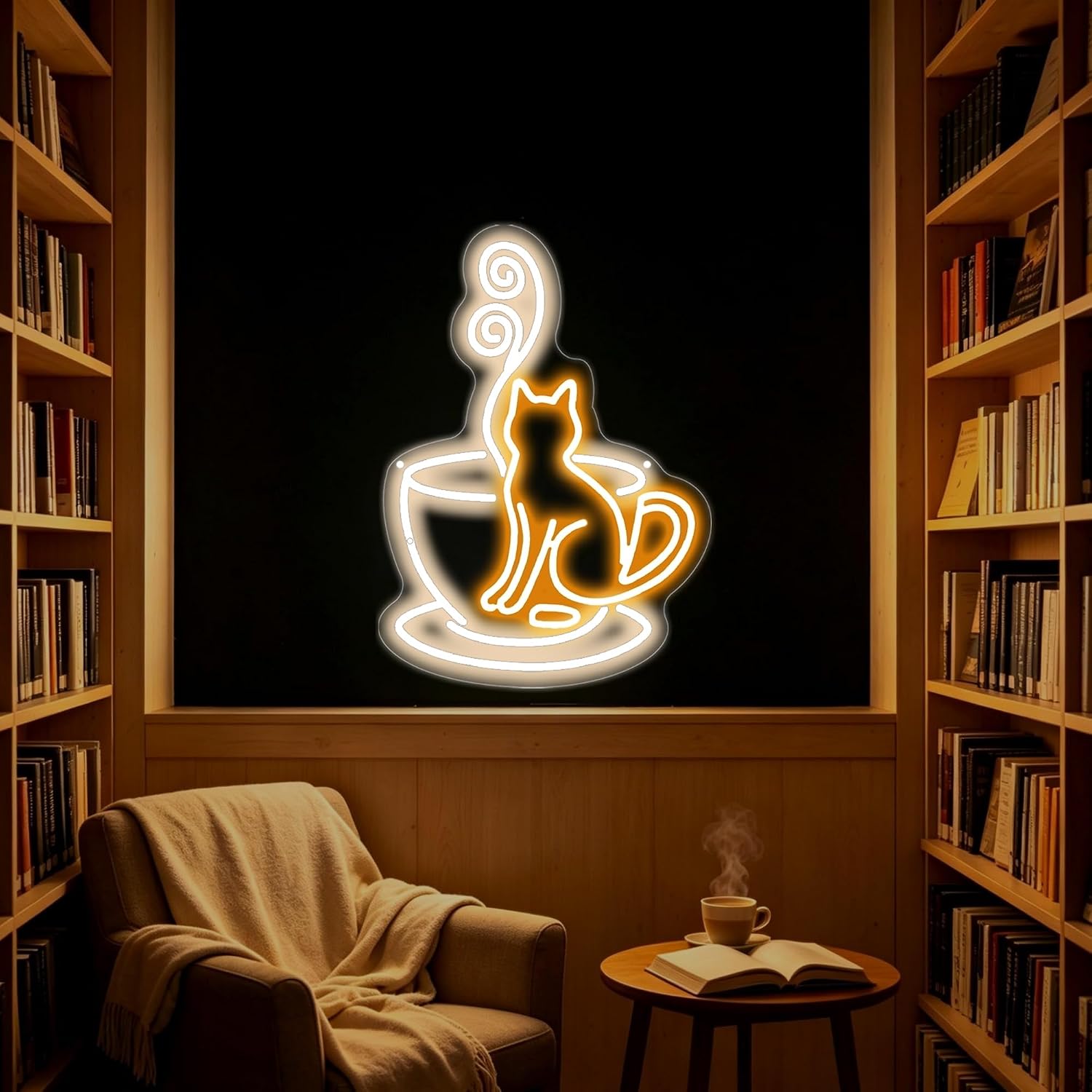猫がコーヒーカップの中にあるLEDネオンサインUSBウォール - Commercial Kitchen Walls のレビューと価格